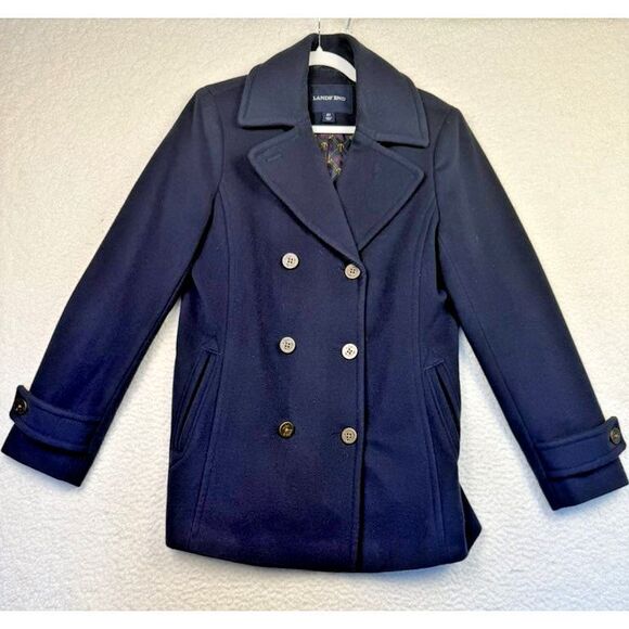 Lands End Peacoat‎ Jacket Womens 8T Wool Cashmere Double Breasted Classic Coat - Picture 1 of 9